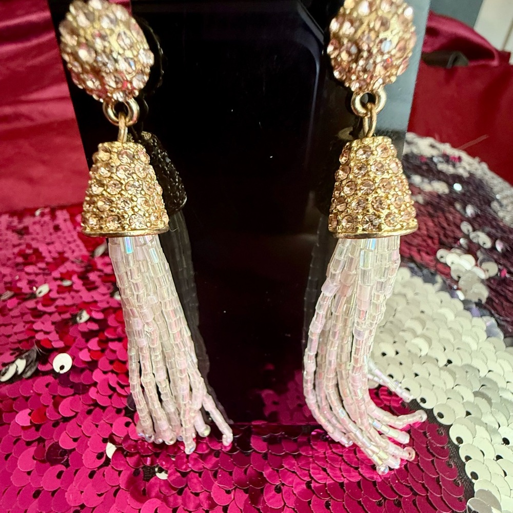 Elegant Gold and White Beaded Earrings handcrafted by a local artist
